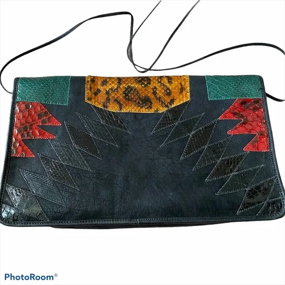 RARE Vintage Carlos Falchi Calf Hair Python Snakeskin Large Purse Handbag - Picture 8 of 8